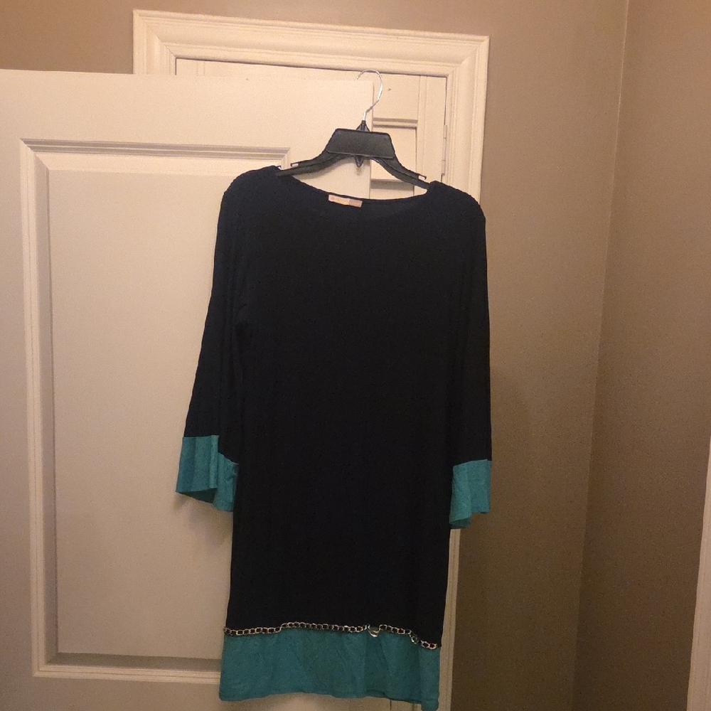 Black and Teal Dress with Chain Detail